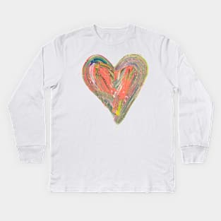 Orange Painted Heart with Expressive Brushstrokes and Gold Kids Long Sleeve T-Shirt